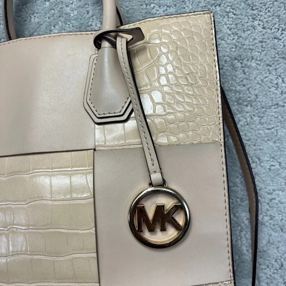 Michael Kors Mercer Shopper Tote Shoulder Crossbody Bag Embossed Leather Purse